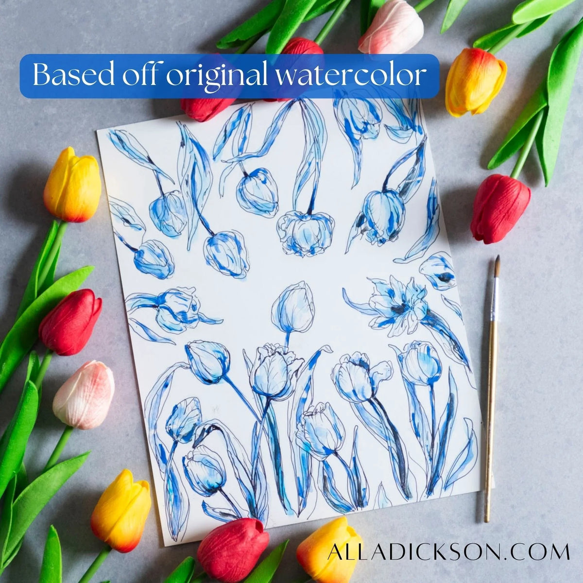 Tulip Art Dishcloth Blue Flower Swedish Dishcloth