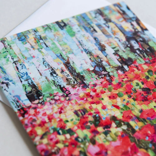 Birch and Red Poppies Painting Greeting Card