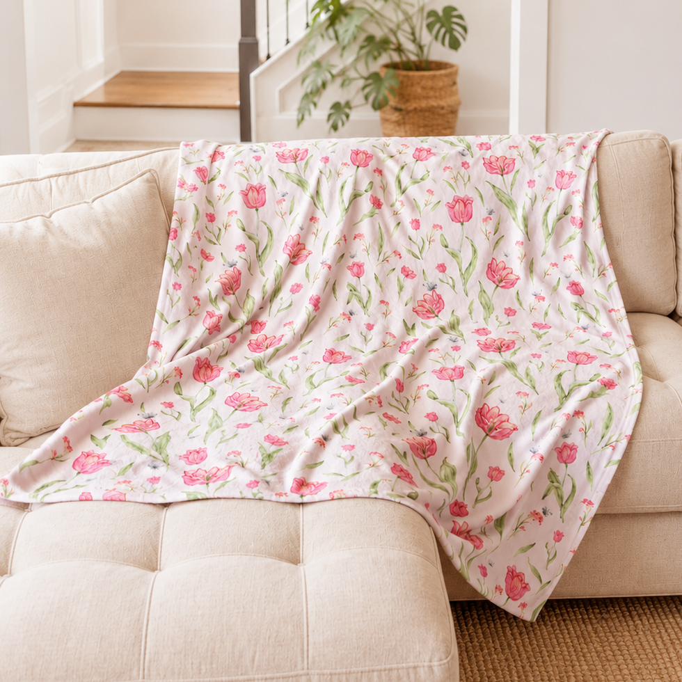 Pink Tulips Plush Throw Blanket