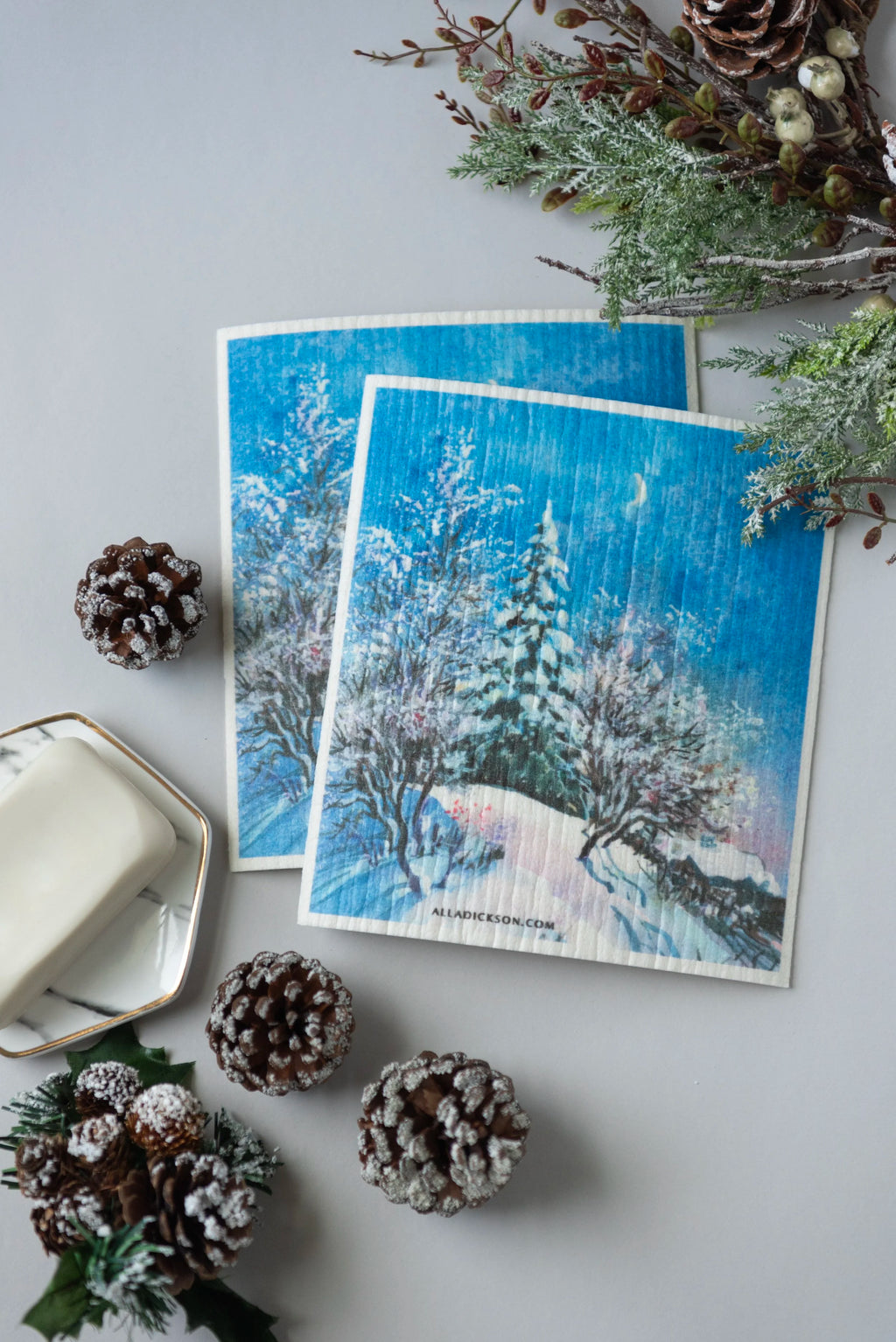 Winter Cottage Swedish Dishcloth Gift Reusable Dish Cloth Gift
