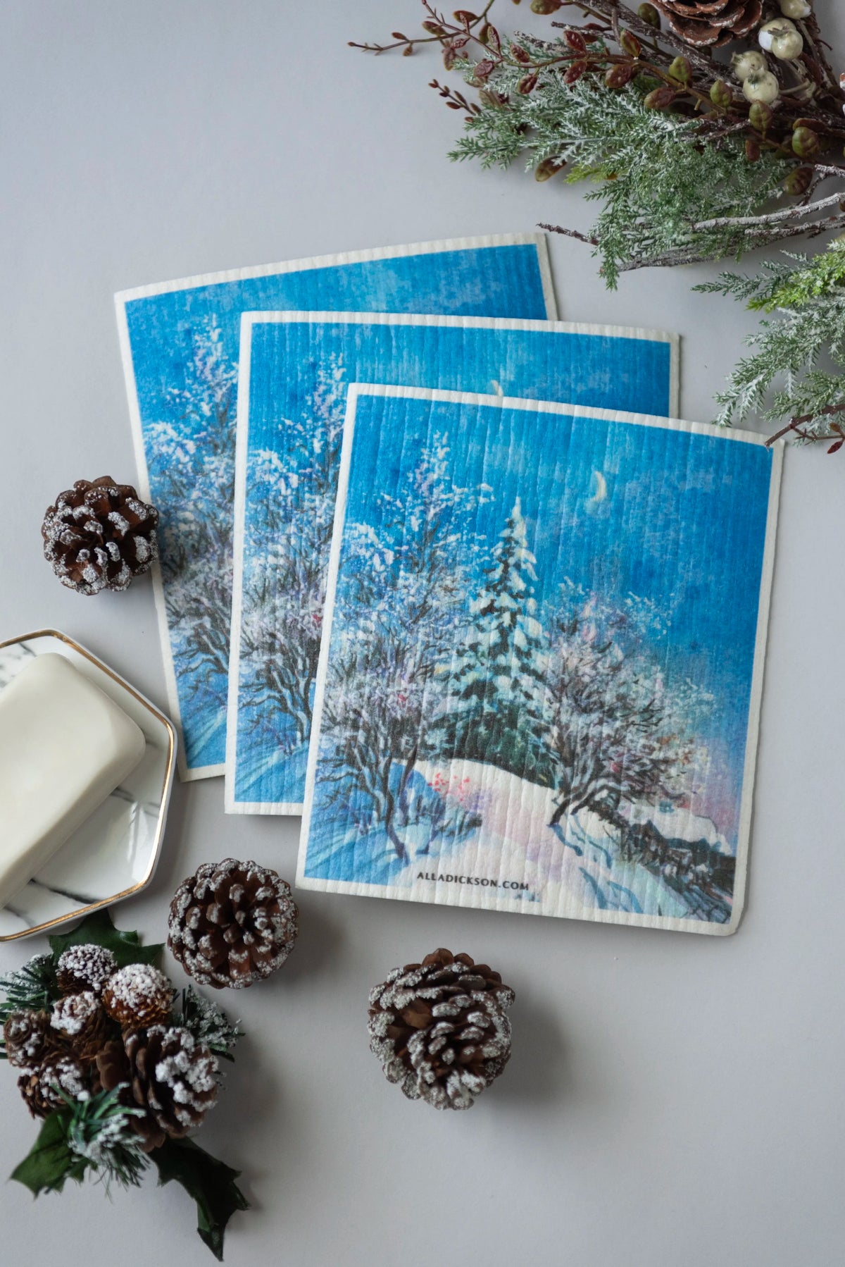 Winter Cottage Swedish Dishcloth Gift Reusable Dish Cloth Gift