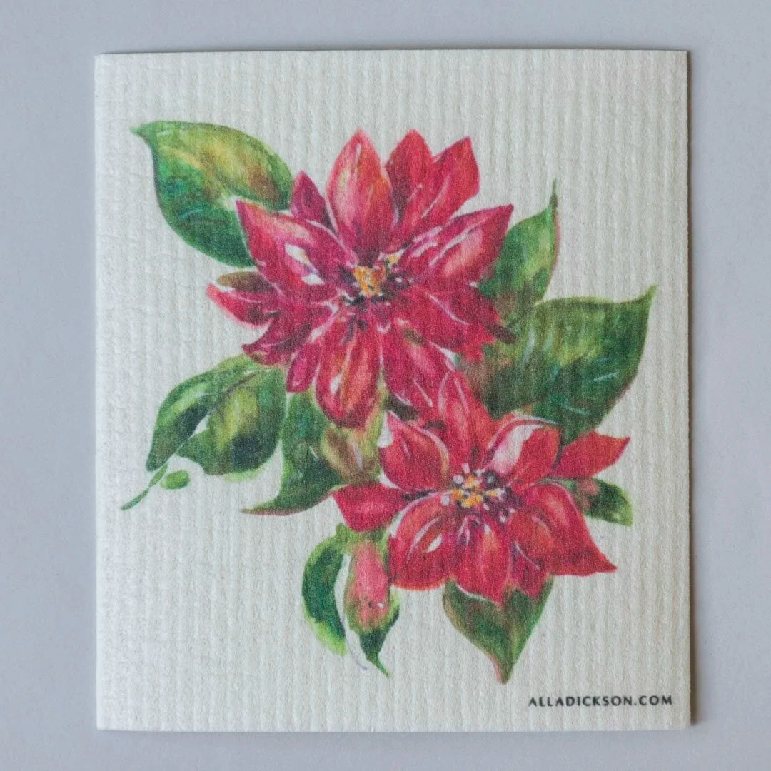 Poinsettia Dishcloth Christmas Reusable Dishcloth