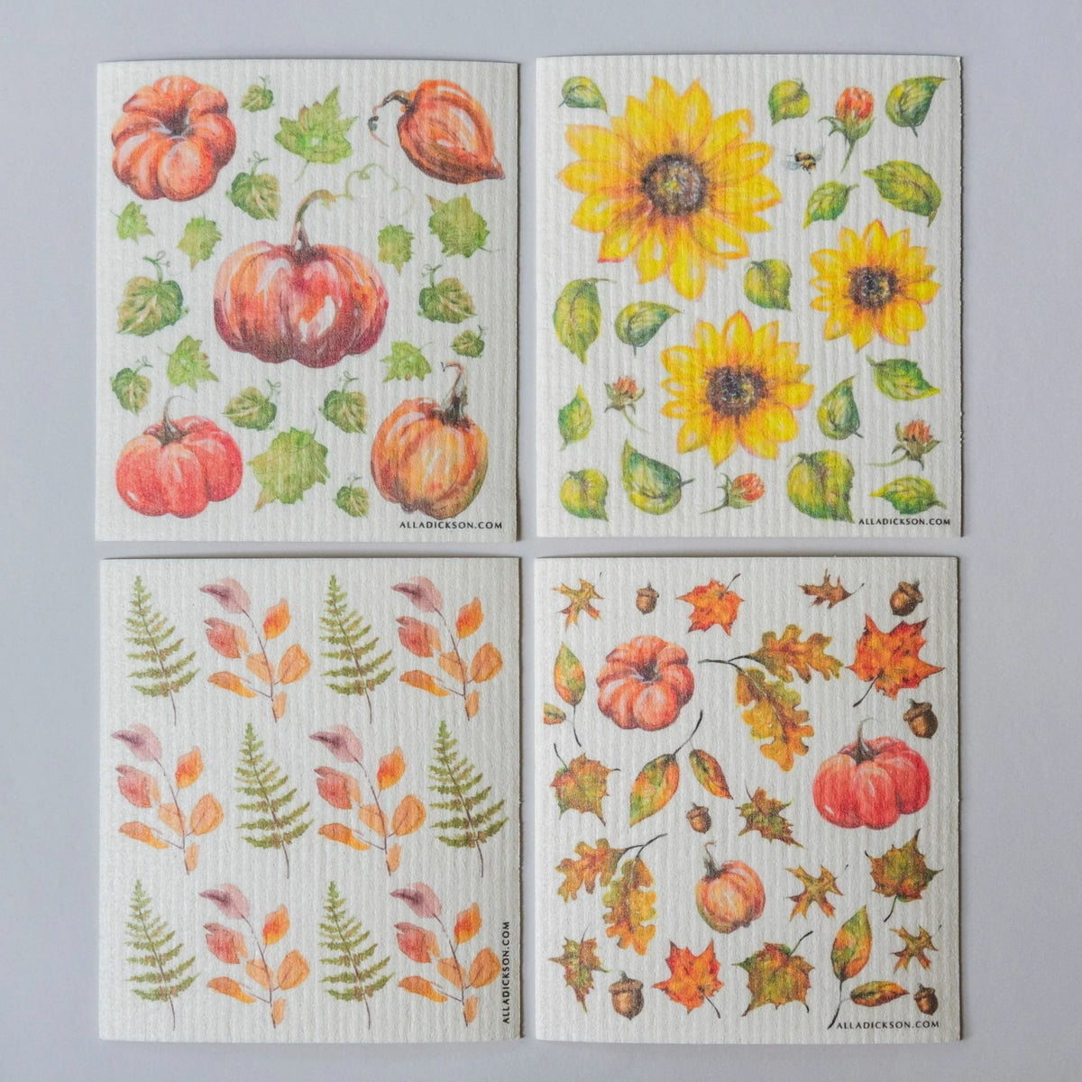 Fall Swedish Dishcloth Set - 4 Autumn Reusable Dishcloths