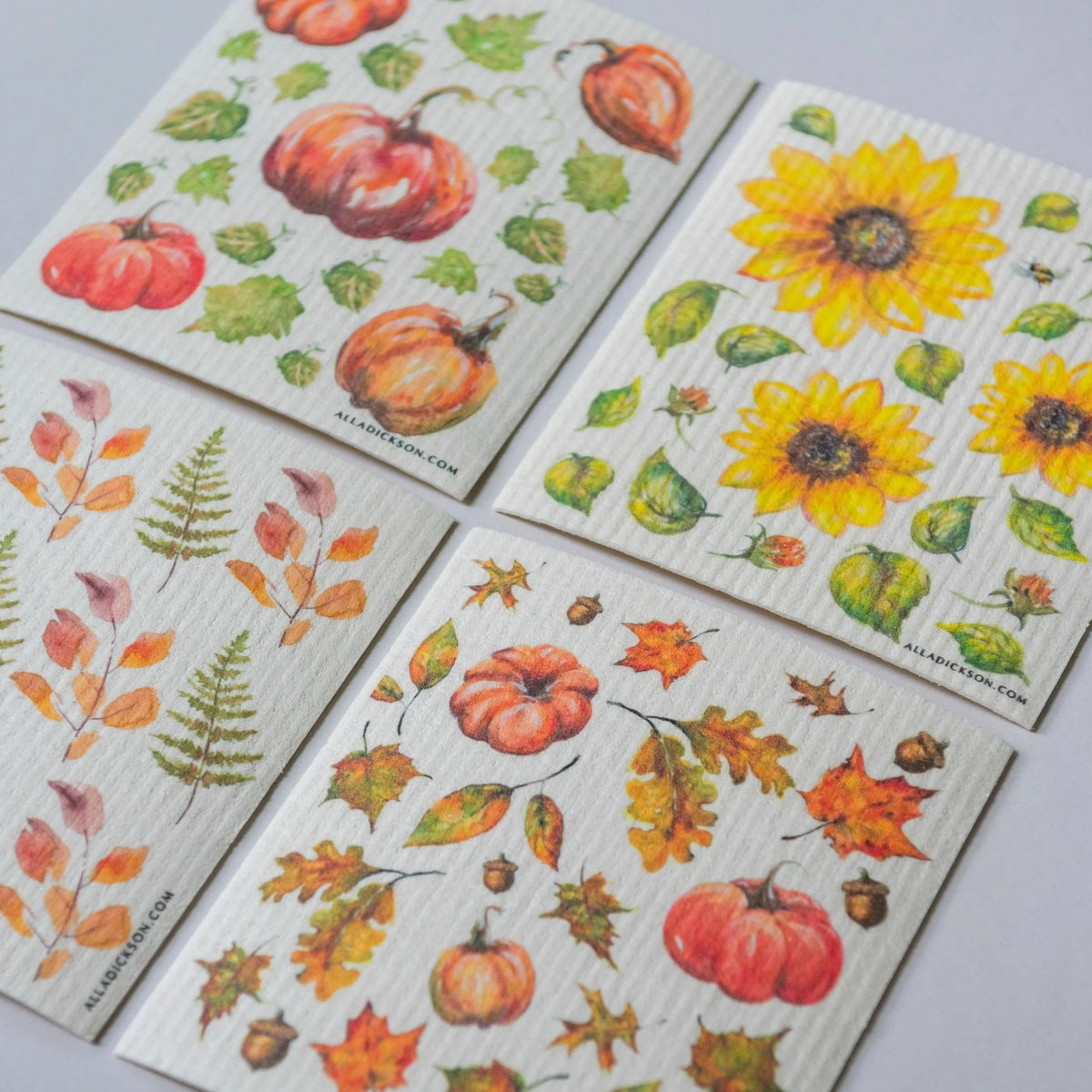 Fall Swedish Dishcloth Set - 4 Autumn Reusable Dishcloths