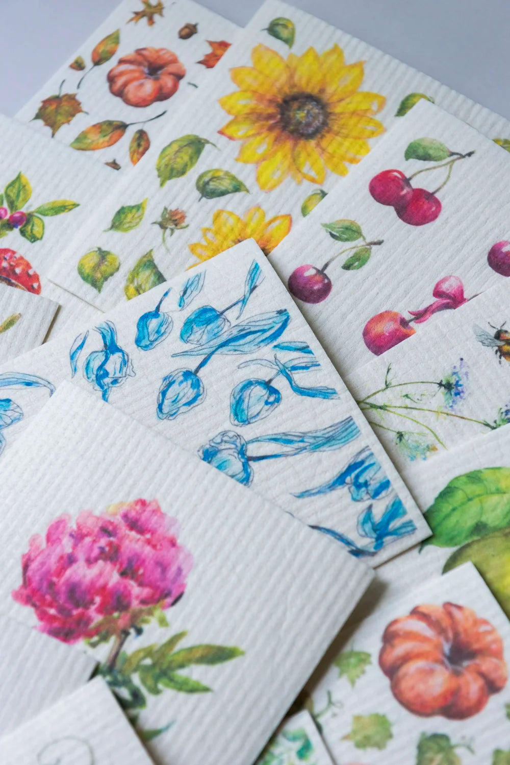Tulip Art Dishcloth Blue Flower Swedish Dishcloth