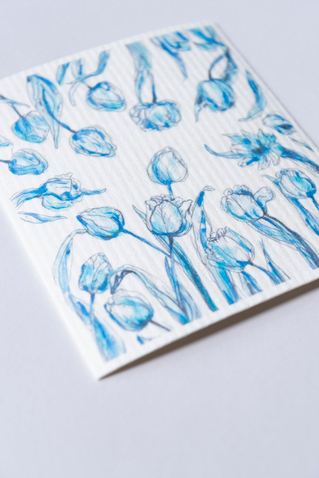Tulip Art Dishcloth Blue Flower Swedish Dishcloth