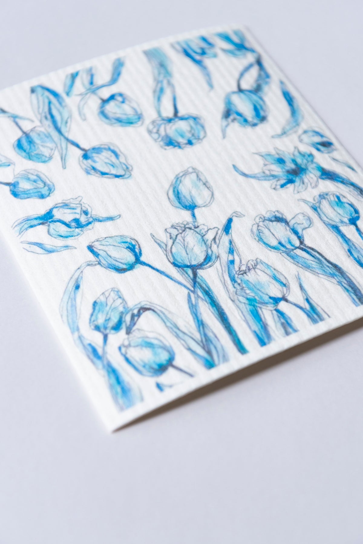 Tulip Art Dishcloth Blue Flower Swedish Dishcloth