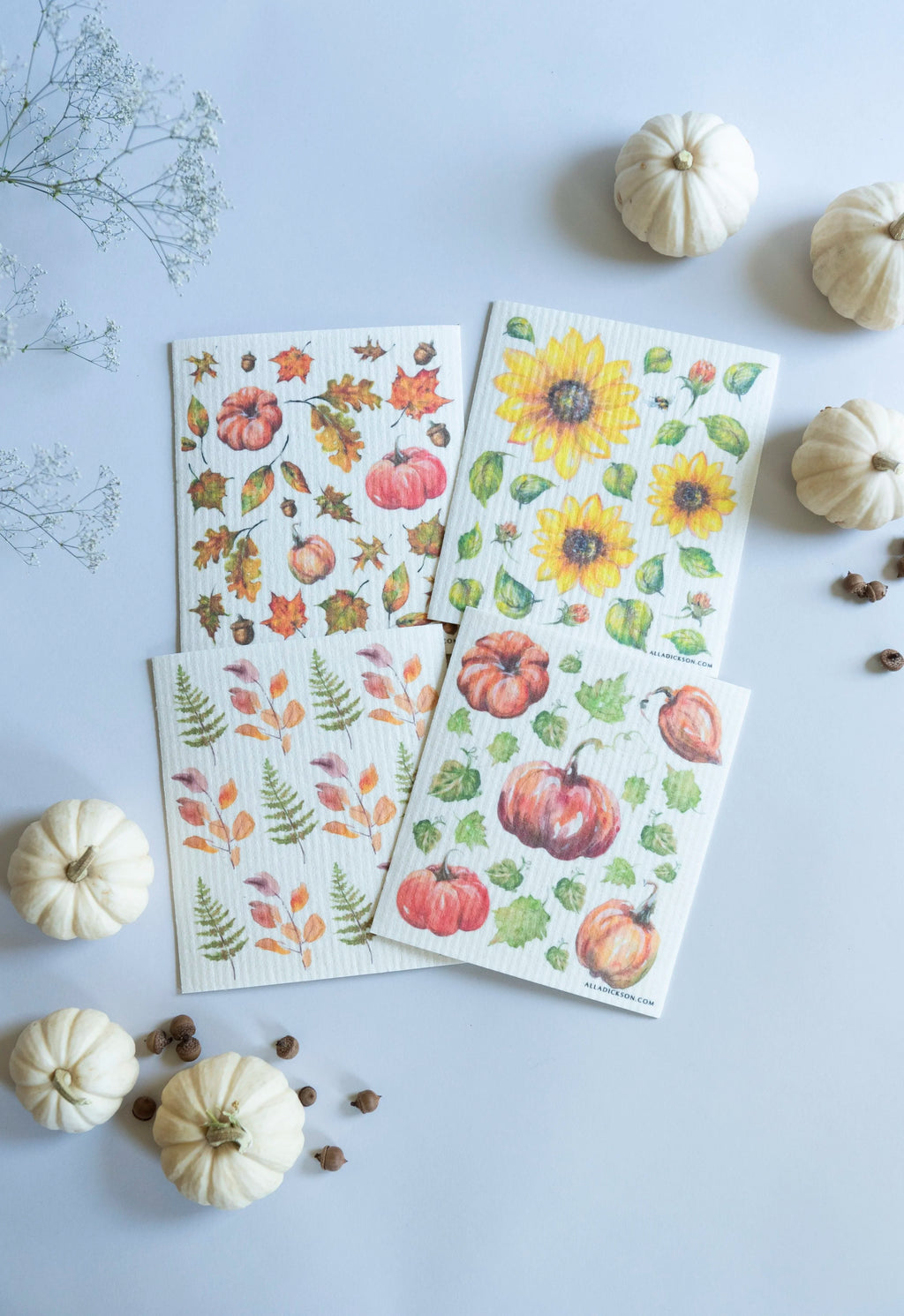 Fall Swedish Dishcloth Set - 4 Autumn Reusable Dishcloths