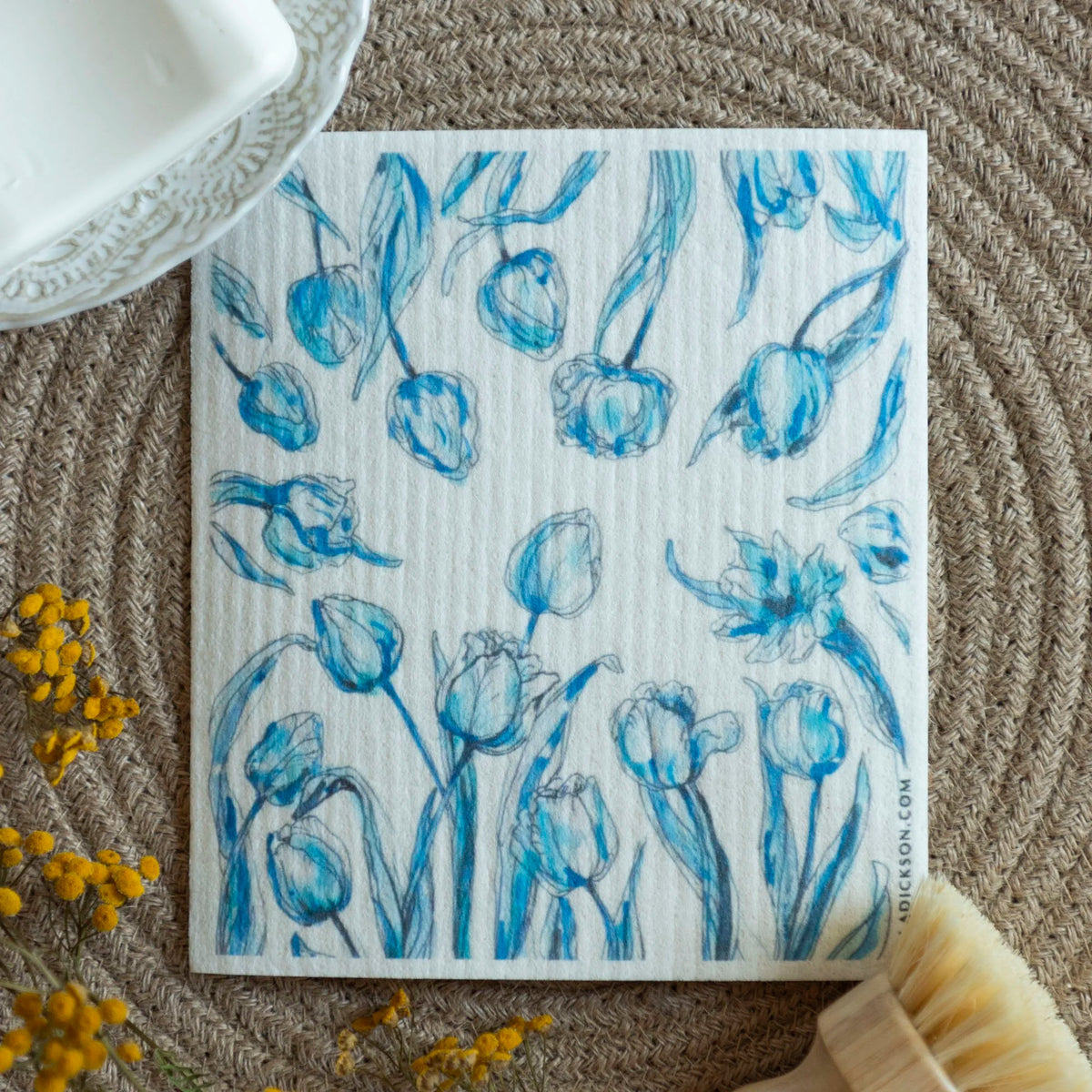 Tulip Art Dishcloth Blue Flower Swedish Dishcloth