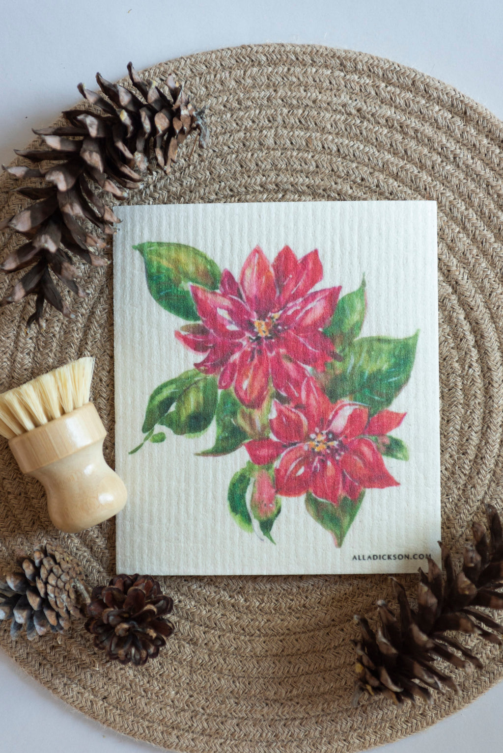 Poinsettia Dishcloth Christmas Reusable Dishcloth