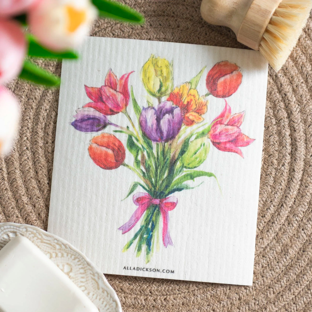Tulip Bouquet Dishcloth Floral Spring Bouquet Swedish Dishcloth