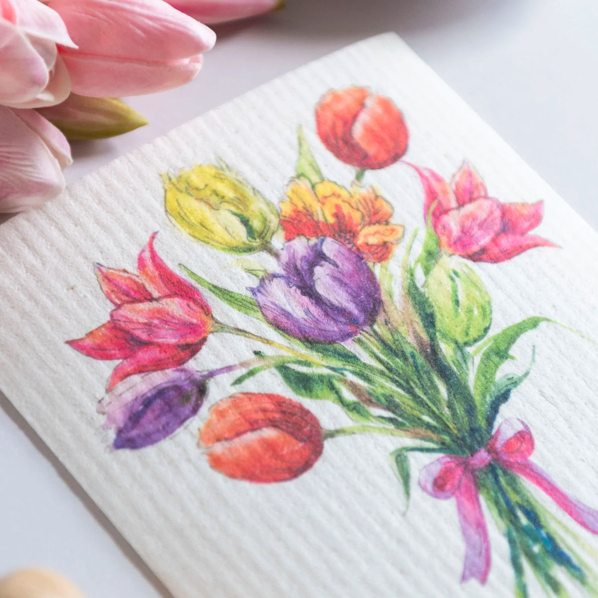 Tulip Bouquet Dishcloth Floral Spring Bouquet Swedish Dishcloth