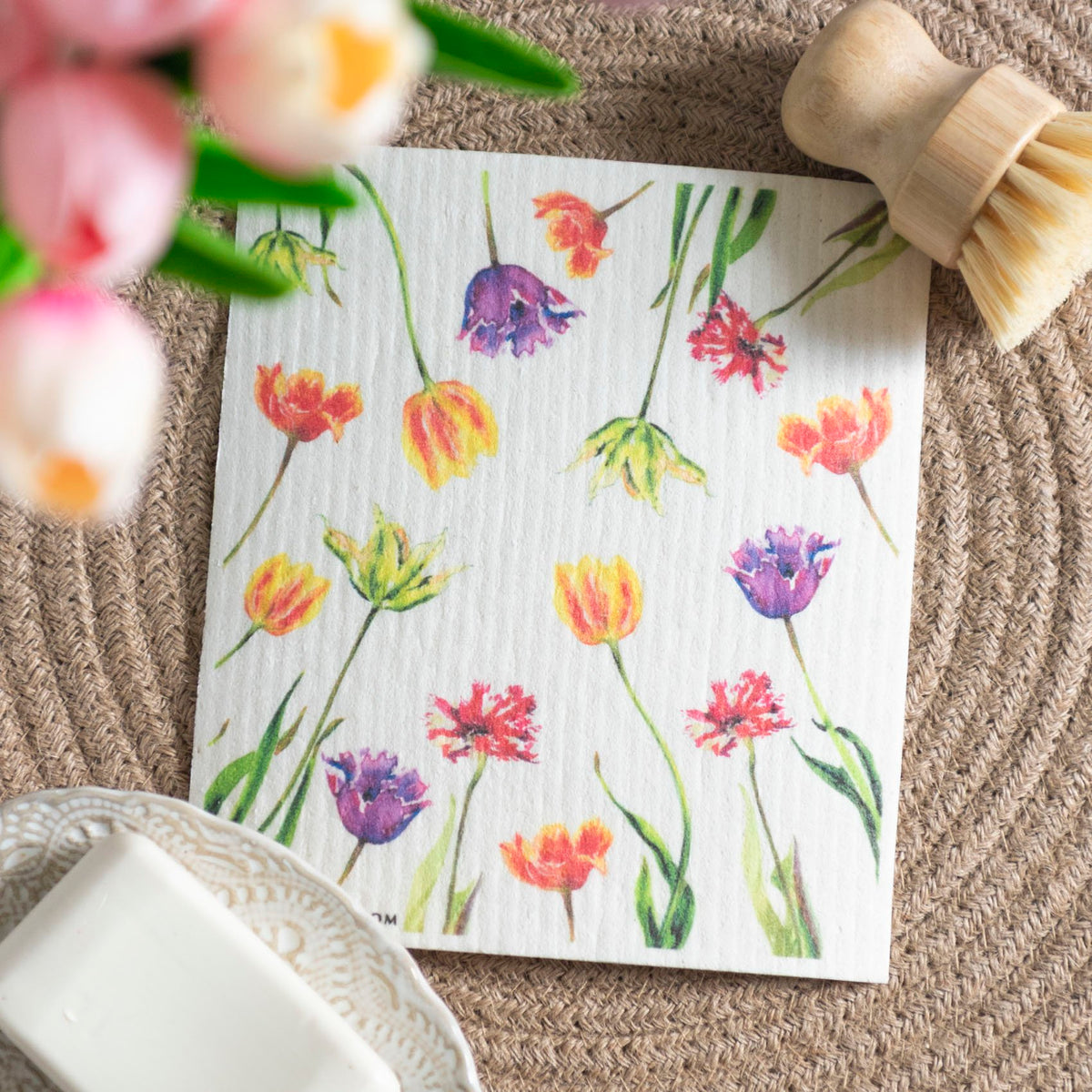 Tulip Garden Dishcloth Flower Field Swedish Dishcloth