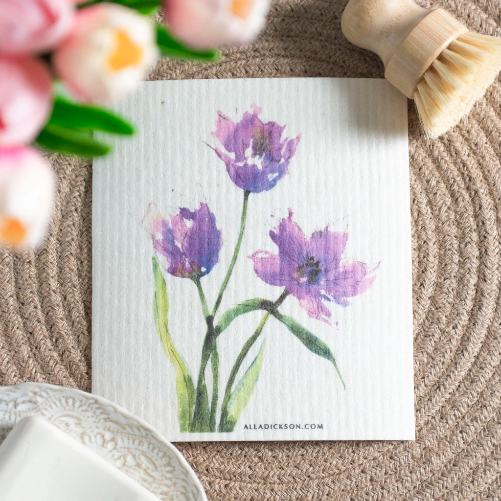 Purple Flower Dishcloth Tulip Swedish Dishcloth
