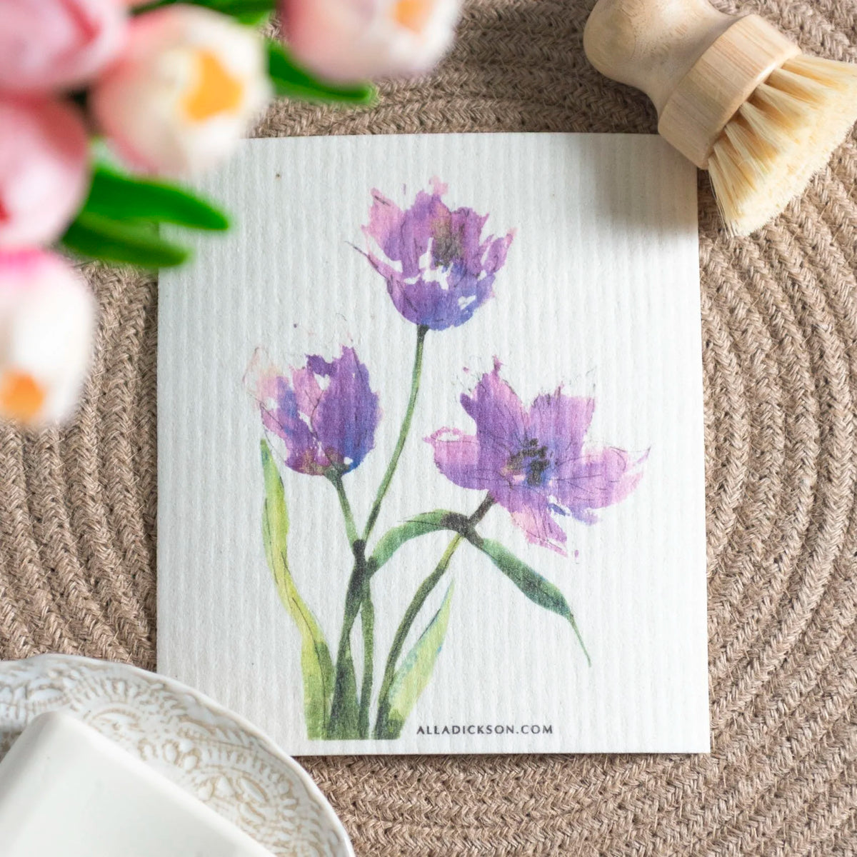 Purple Flower Dishcloth Tulip Swedish Dishcloth