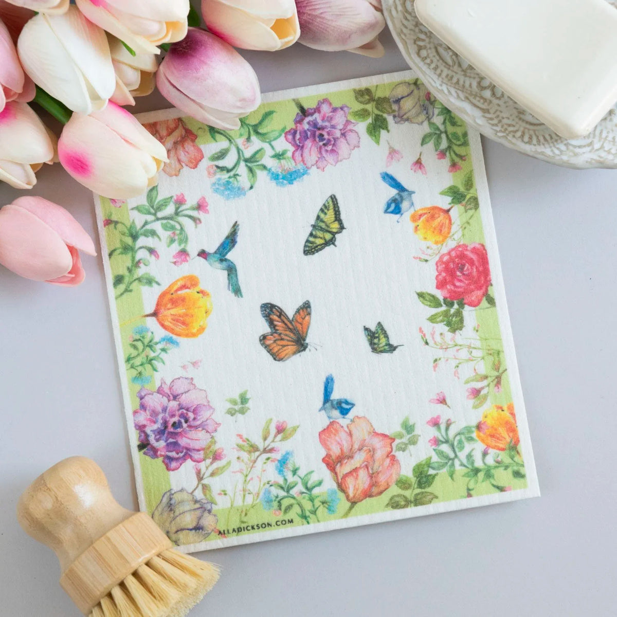 Whimsical Bohemian Hummingbird Swedish Dishcloth