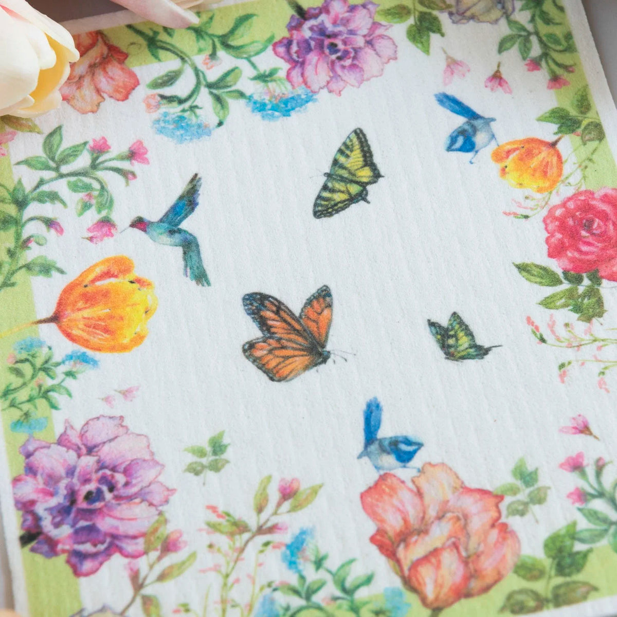 Whimsical Bohemian Hummingbird Swedish Dishcloth