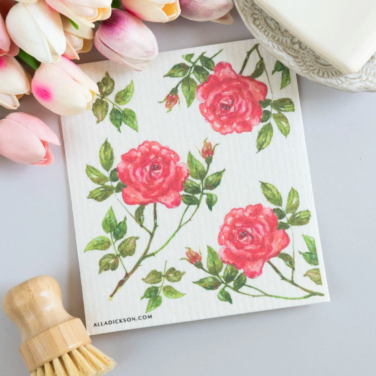Red Rose Design Kitchen Dishcloth