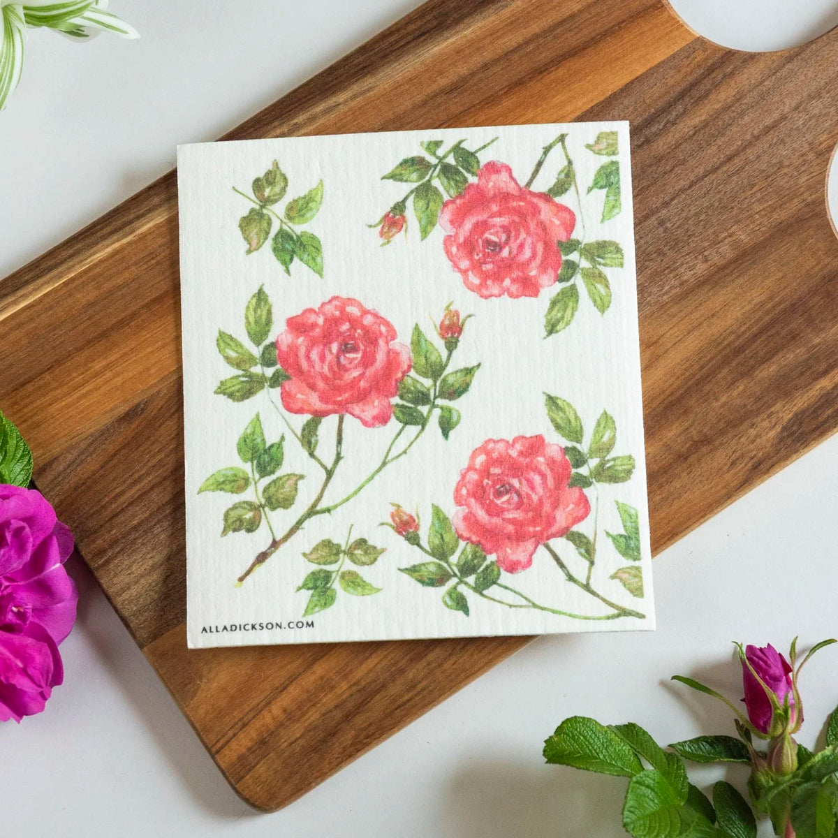 Red Rose Design Kitchen Dishcloth