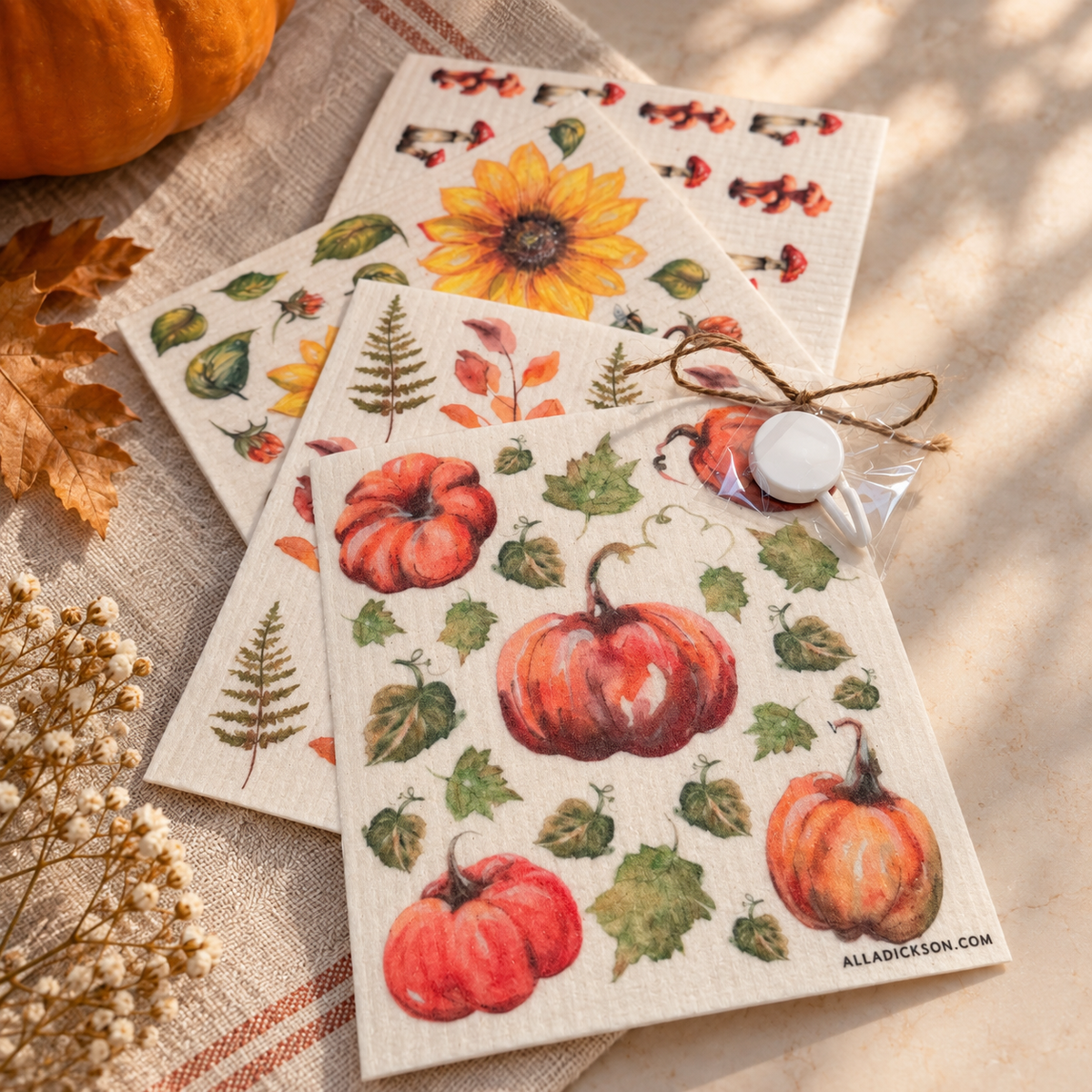 Fall Swedish Dishcloth Set - 4 Autumn Reusable Dishcloths