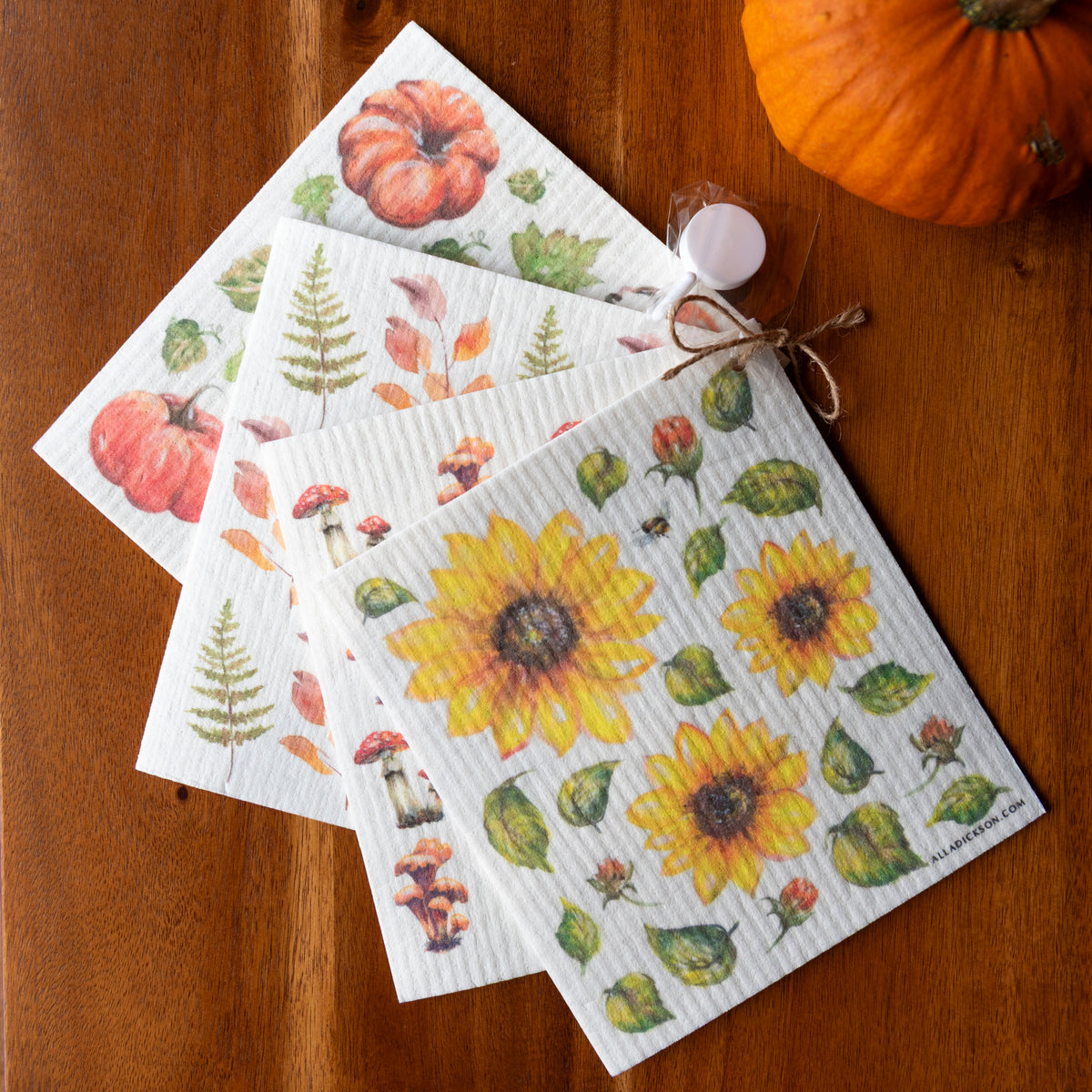 Fall Swedish Dishcloth Set - 4 Autumn Reusable Dishcloths