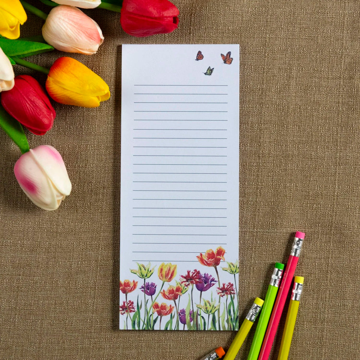 Butterfly Tulip Field Notepad With Magnet