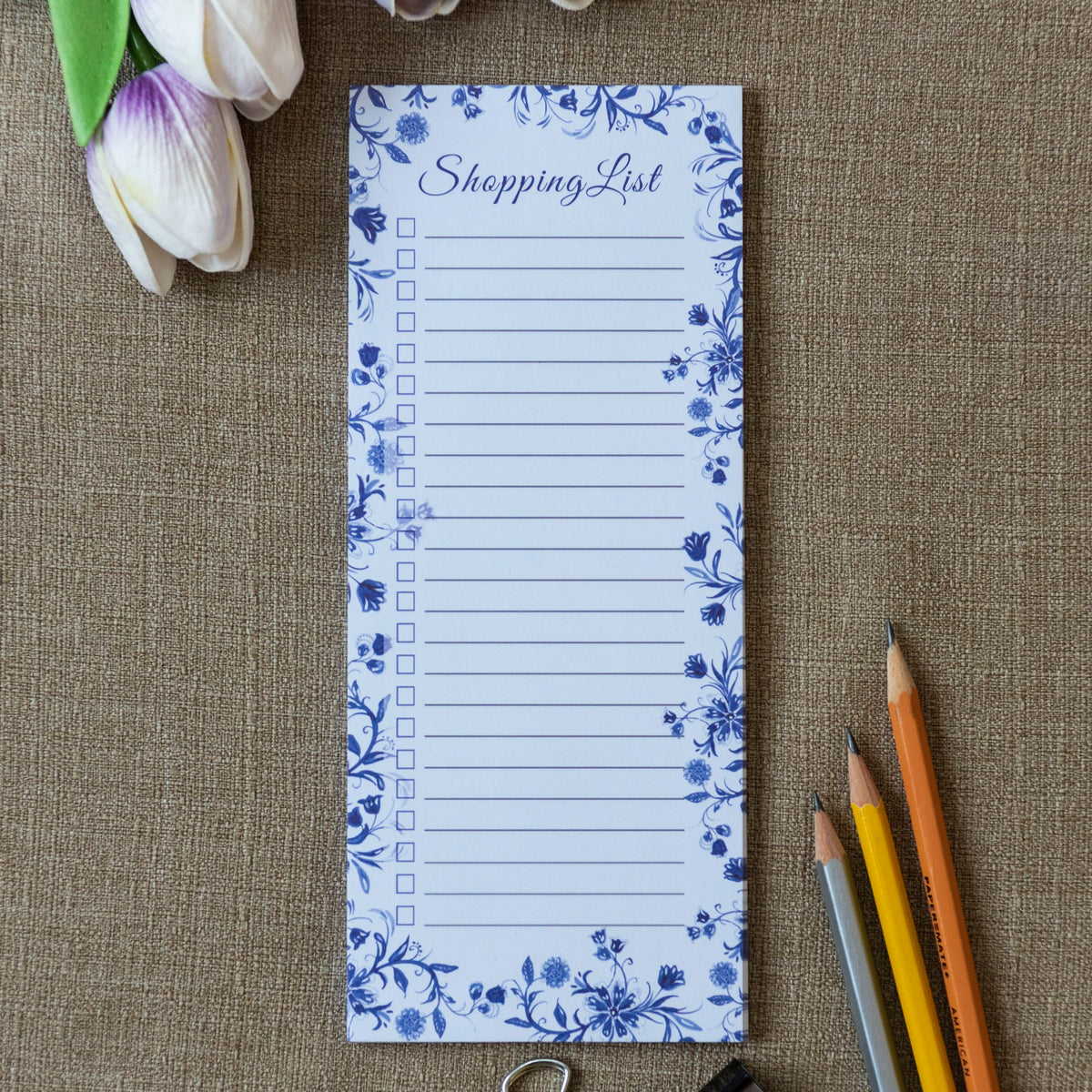Modern Blue Shopping List Notepad With Magnet