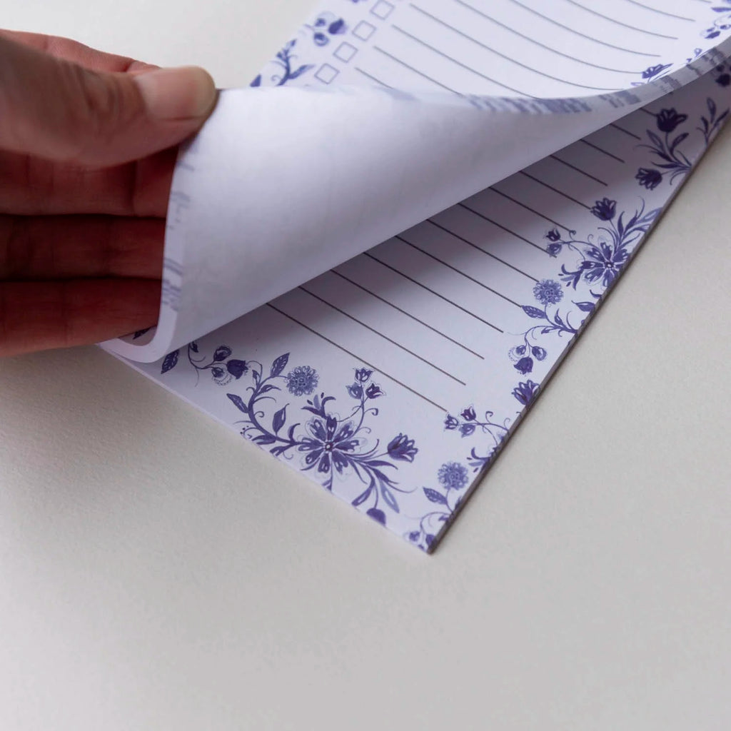 Blue Delft Check-Box Notepad With Magnet