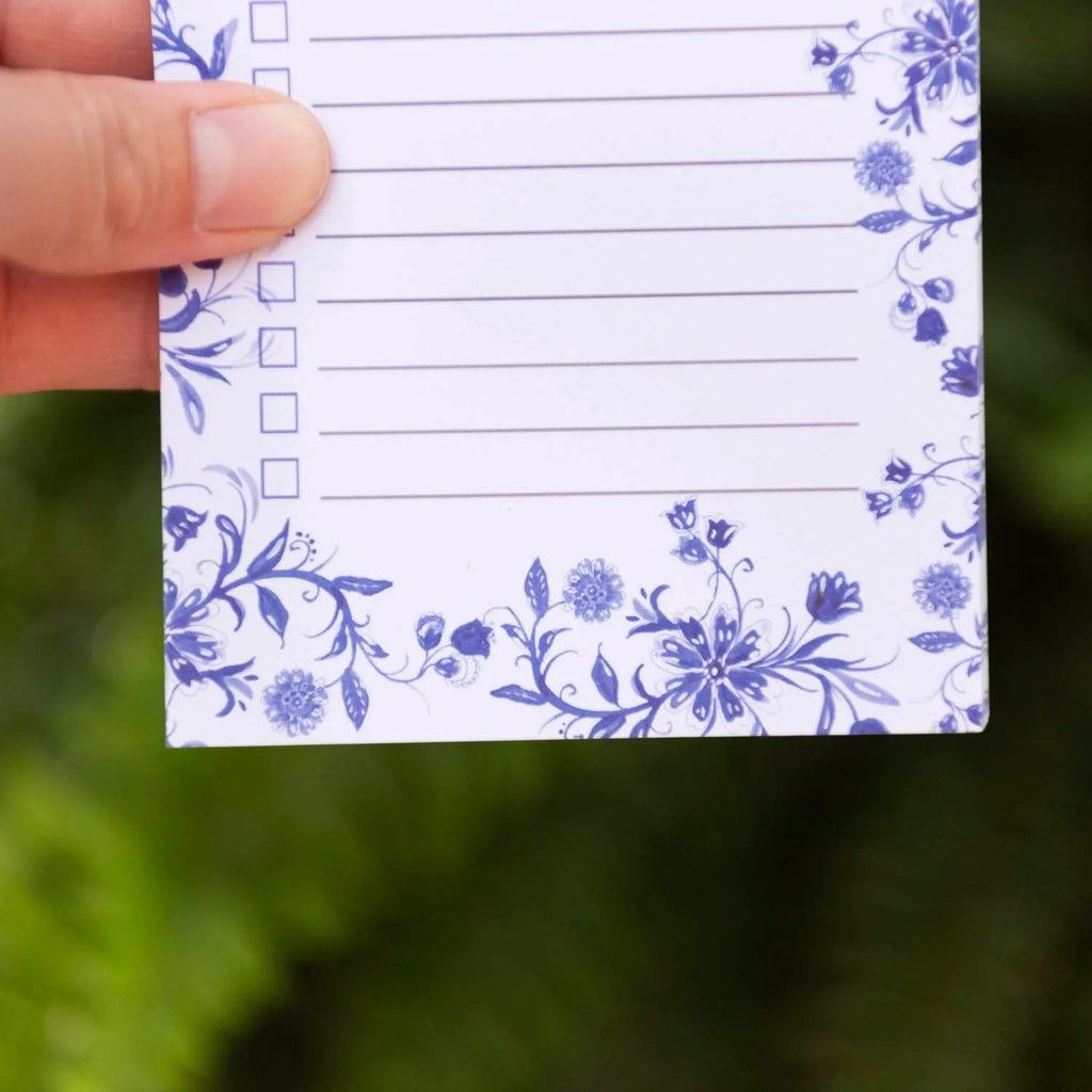 Blue Delft Check-Box Notepad With Magnet