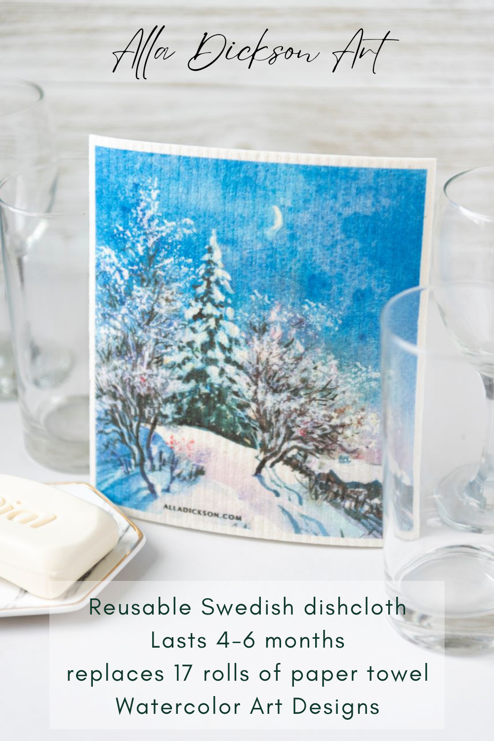 Winter Cottage Swedish Dishcloth Gift Reusable Dish Cloth Gift