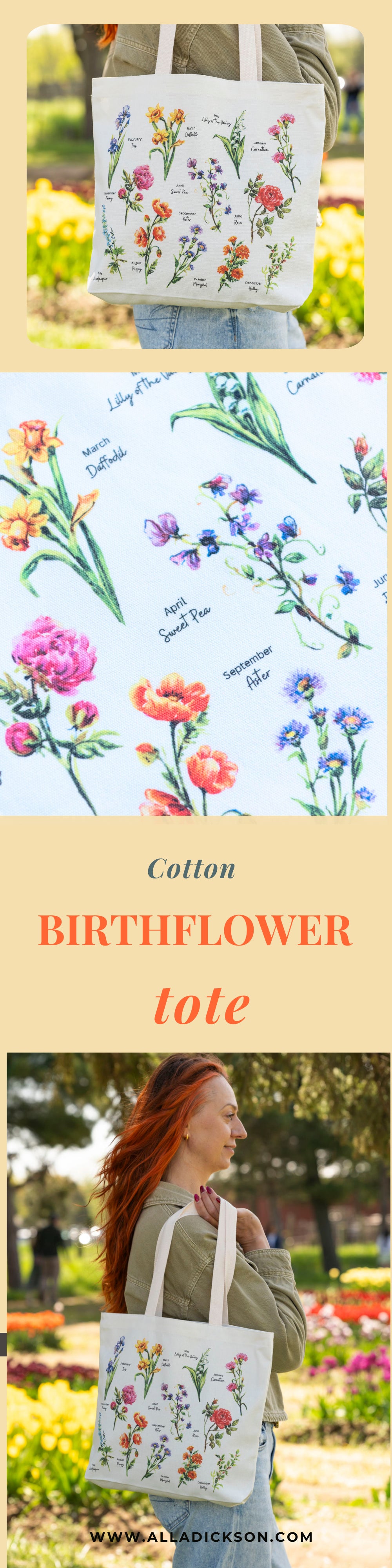 Birthflower Tote Botanical Cotton Tote Bag