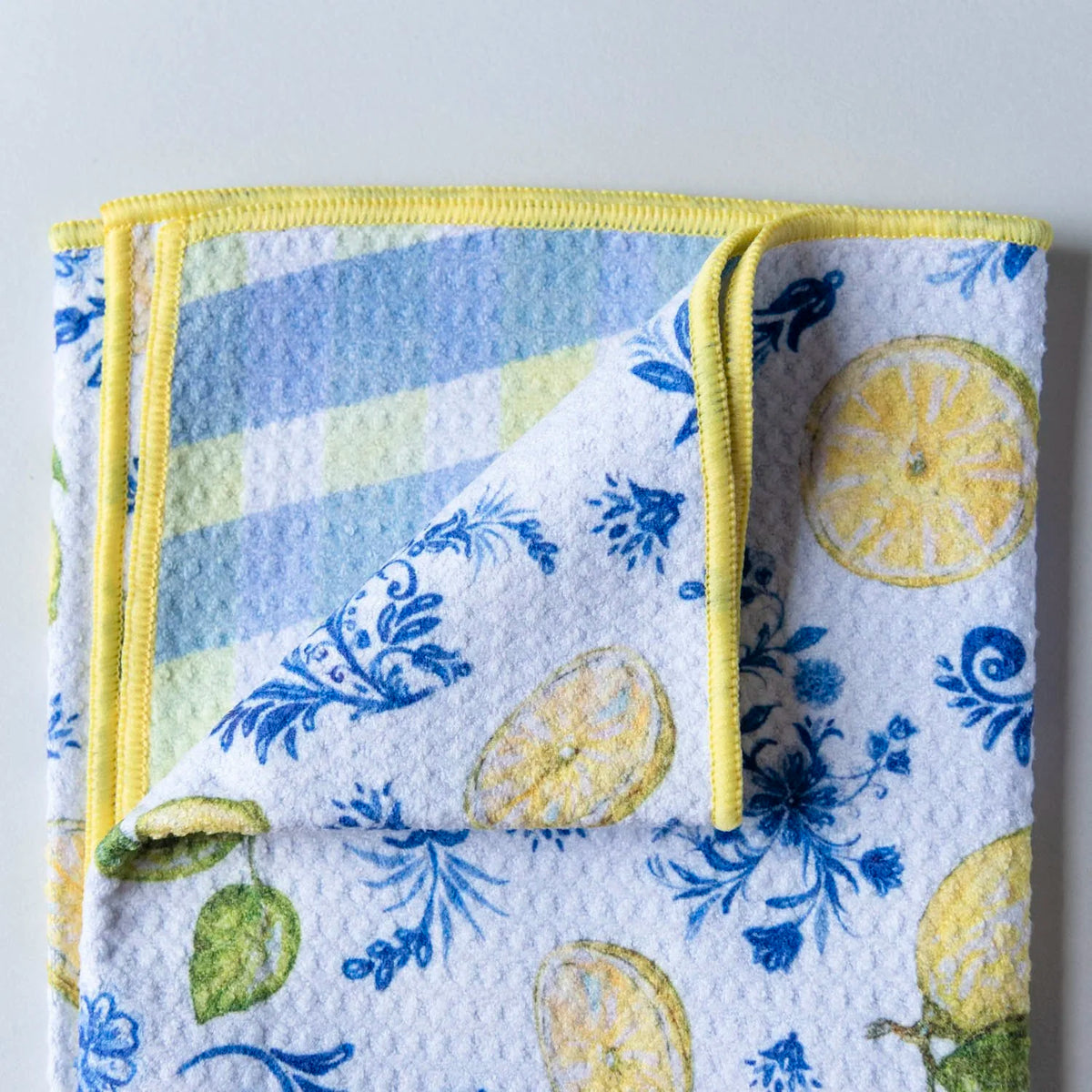 Lemon and Blue Reversible Waffle Weave Towel