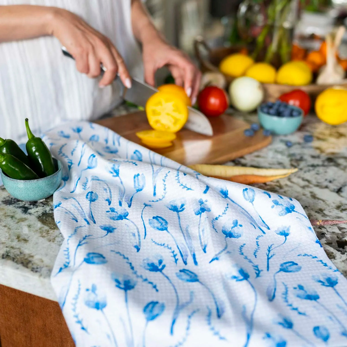Blue Delft Tulip Waffle Weave Towel