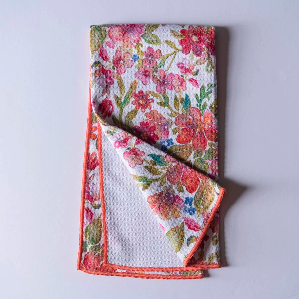 Red Floral Waffle Weave Towel