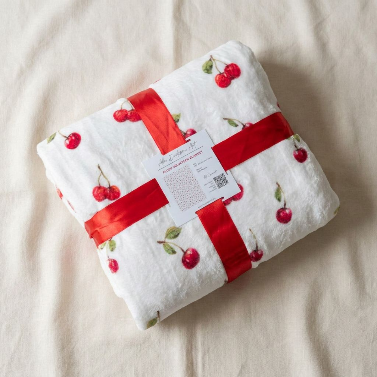 Promotional graphic for the Cherry Pattern Throw blanket