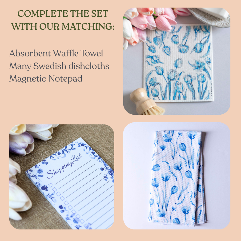 Blue Delft Tulip Waffle Weave Towel
