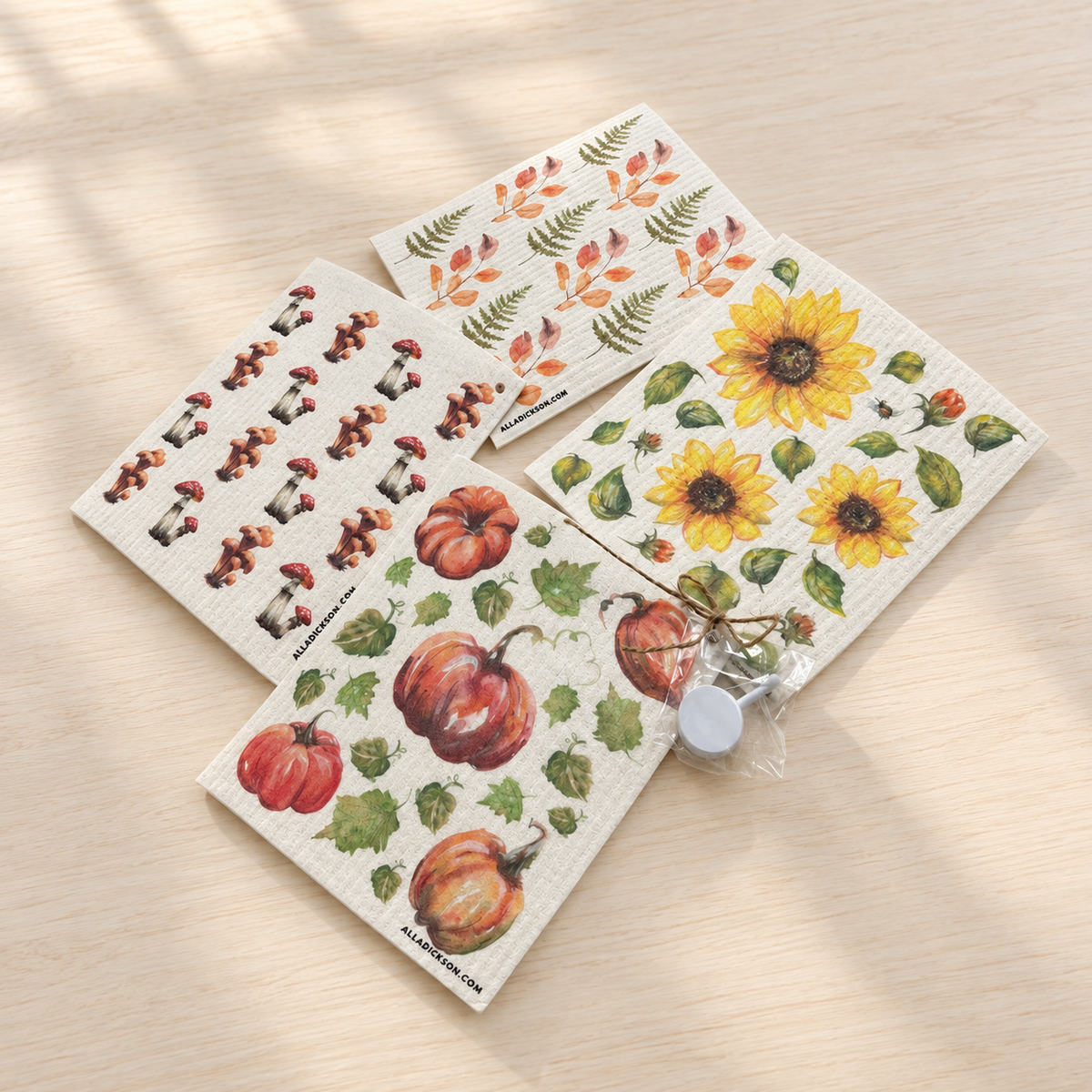 Fall Swedish Dishcloth Set - 4 Autumn Reusable Dishcloths