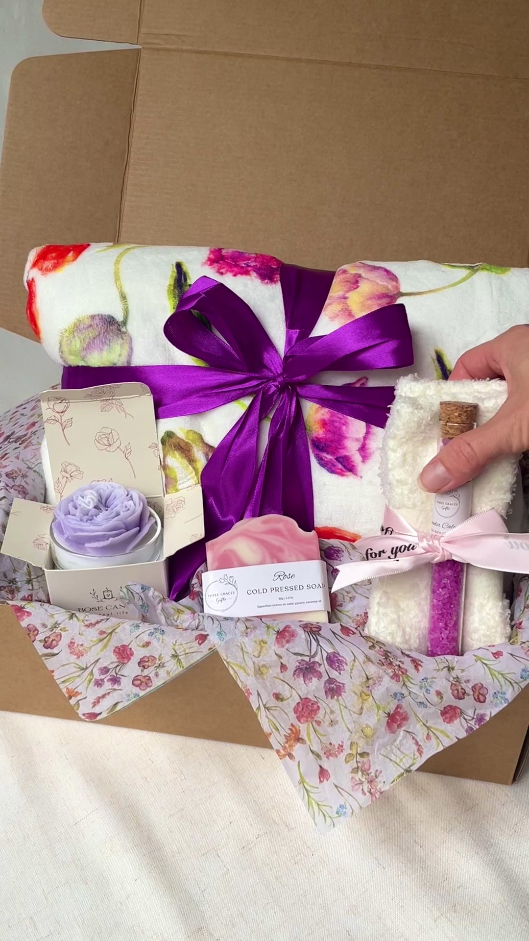 Spa Gift Box – Plush Blanket, Rose Candle & Bath Salts for Bridal Gift