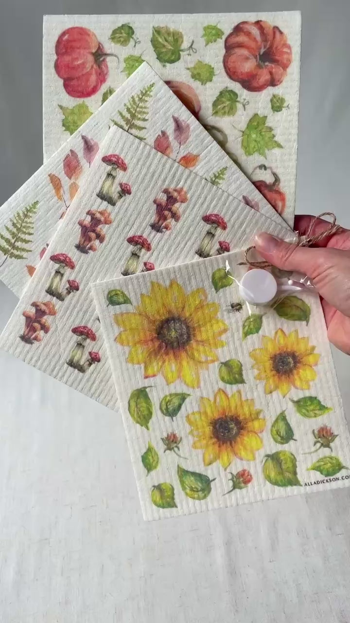 Fall Swedish Dishcloth Set - 4 Autumn Reusable Dishcloths
