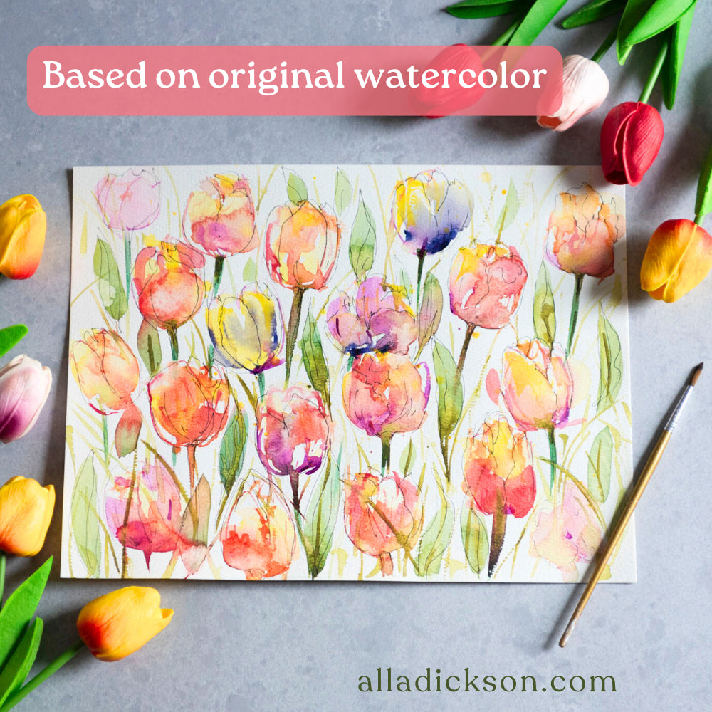Watercolor Tulip Scalloped Note Card